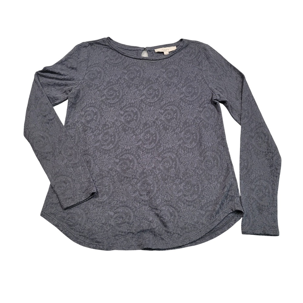 Loft Womens Small Gray Textured Floral Paisley Long Sleeve Knit Top Blouse